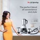 Longway सुपर Dlx 500 W जूसर मिक्सर ग्राइंडर + ड्राई आयरन, सुपर | 3 जार्स | Black, Grey