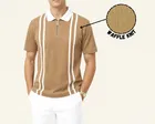 Cotton Blend Colorblocked Polo Neck T-Shirt for Men, Brown 
