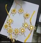 Yellow Cowrie Mirror Floral Haldi Mehendi Jewellery Set, Haldi Jewellery set