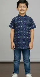 Cotton Blend Shirt For Boys, Blue 