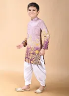 Rayon Printed Kurta with Dhoti for Boys, Purple & White 