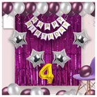 4th Happy Birthday Balloon Decoration Kit, Magenta, Set of 1