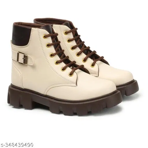 Boots for Women (Cream & Brown, 8)