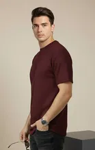 Polyester Round Neck T-shirt for Men, Maroon 