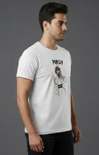 Cottont Blend  Printed T-shirt For Men, White 