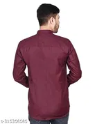Cotton Blend Solid Short Kurta for Men, Maroon 