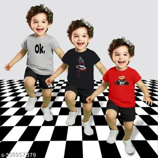 Cotton Blend Printed Clothing Set for Boys, Multicolour, Pack Of 3 (2-3 Years)