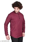 Cotton Blend Solid Short Kurta for Men, Maroon 