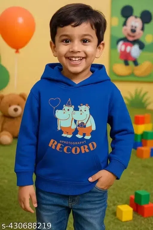 Cotton Printed Hoodie for Boys, Blue (2-3 Years)