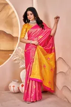 Tissue Silk Printed Saree for Women (Pink & Gold, 6.3 m)