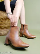 Shoetopia Solid Synthetic Heeled Boots Beige 