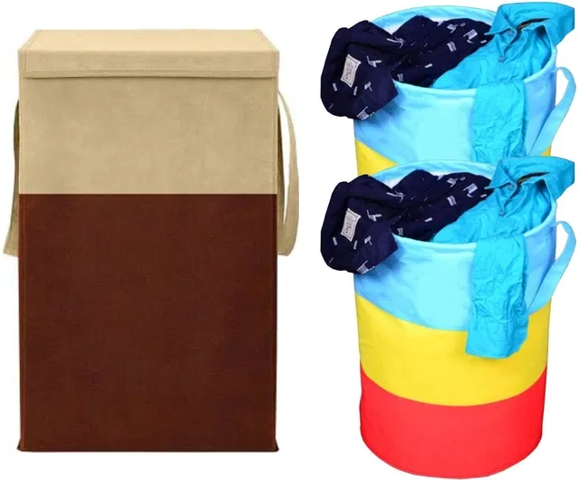Canvas Laundry Basket,Multicolor, (Pack Of 3)