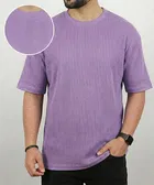 Polyester Round Neck T-shirt for Men, Lavendar 