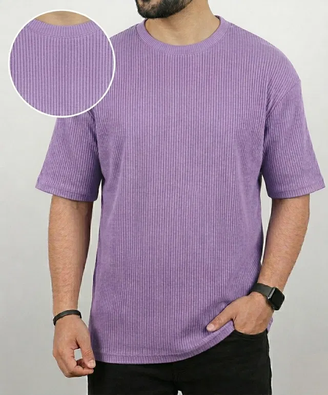 Polyester Round Neck T-shirt for Men, Lavendar (XL)