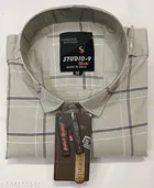 Cotton Blend Checked Shirt for Men, Cream 
