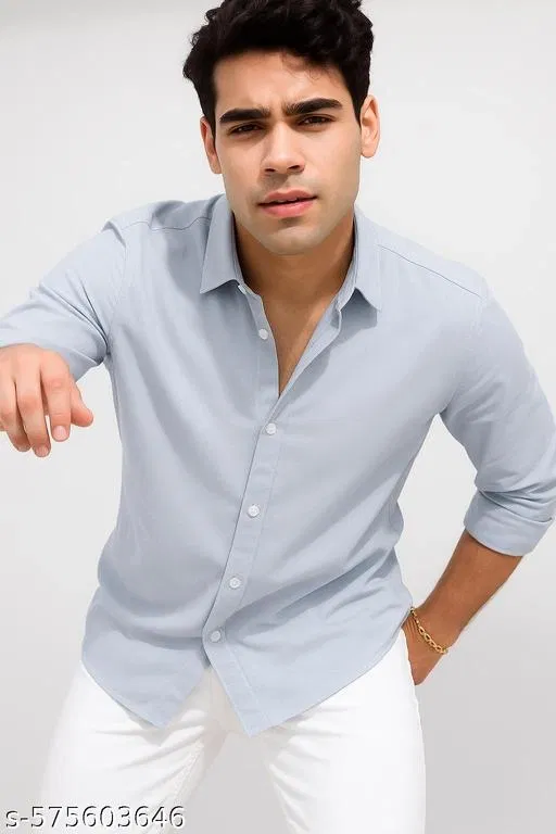 Cotton Blend Solid Shirt for Men, Grey (M)