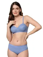 Cotton Blend Non Wired Padded Lingerie Set for Women 