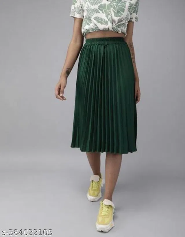 Crepe Skirt for Women (Green, 28)