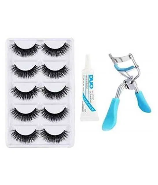 Lenon Makeup Accessory Beauty Eyelash Glue 1, False Eyelash 5 & 1 Eyelash Curler (Pack of 7) (D190)