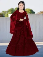Net Embroidered Semi Stitched Lehenga for Girls 
