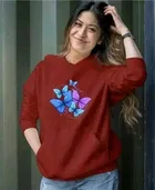 Fleece Printed Hoodie for Women, Maroon (S)