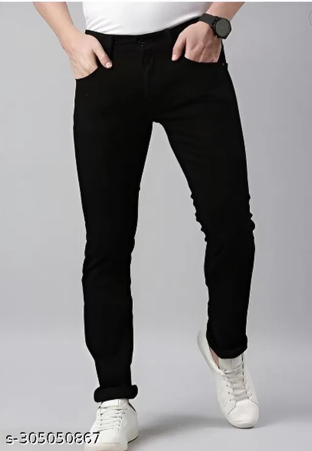 Denim Slim Fit Jeans for Men (Black, 30)