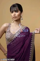 Chiffon Solid Saree For Women, Purple