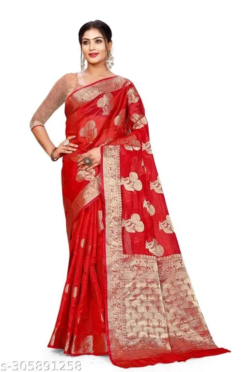 Organza Zari Woven Saree for Women (Red, 6.3 m)