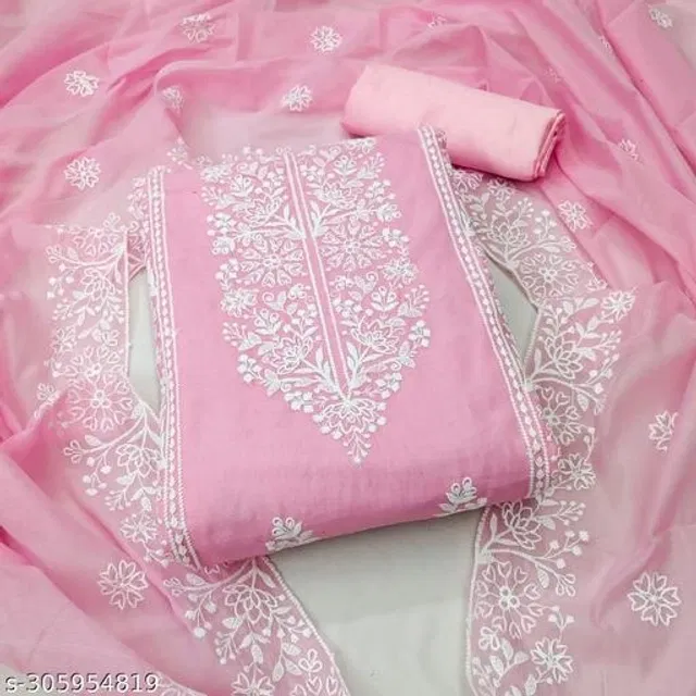Embroidered Unstitched Suit for Women (Pink, 2.25 m)