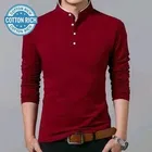 Cotton Blend Mandarin Collar Solid T-Shirt for Men 