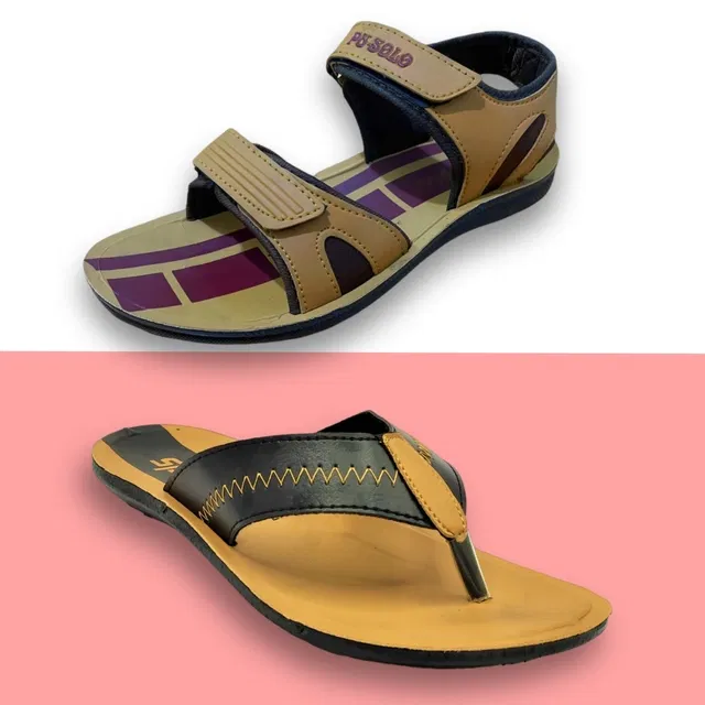 Slipper with Sandals for Men (Multicolor, 9) (Pack of 2)