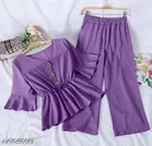 Polyester Solid Clothing Set for Girls, Voilet 
