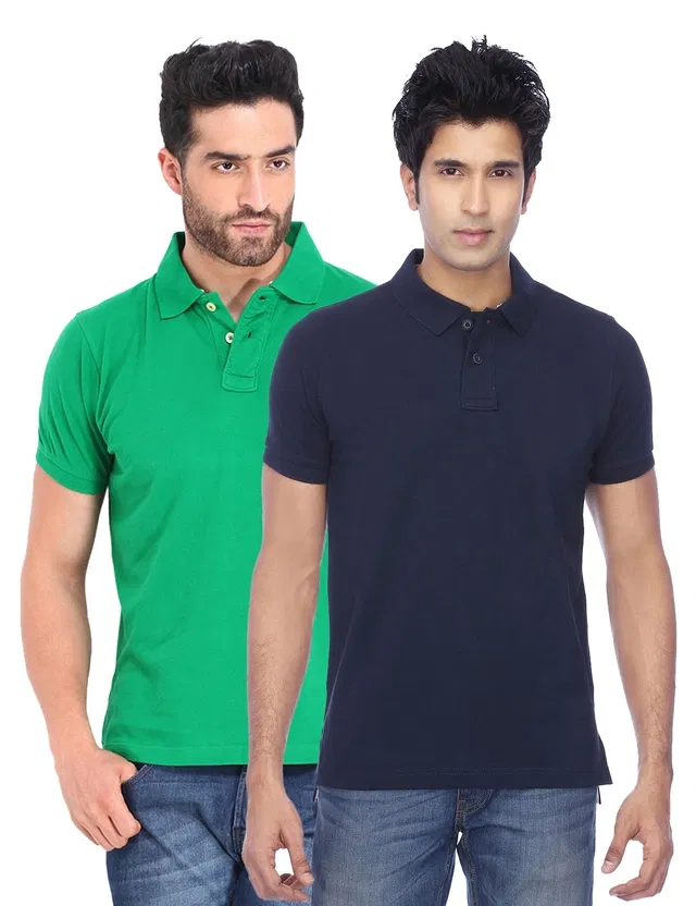 Polo Solid Cotton Blend T-shirts for Men, Pack of 4 (Multicolor, XXL)