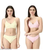 Cotton Blend Solid Lingerie Set for Women 