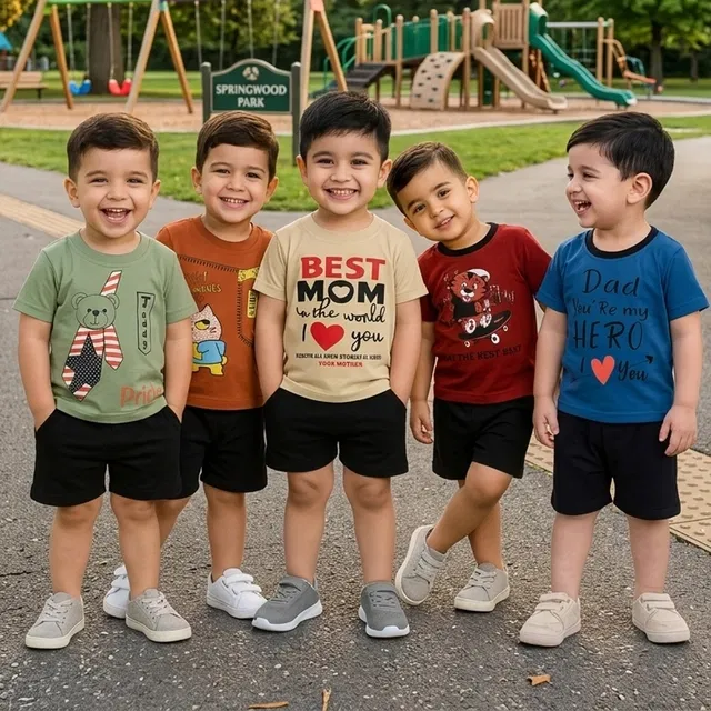 Solid Cotton Blend Top & Bottom Set for Boys (Multicolor, 6-12 M)