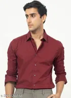 Cotton Blend Solid Shirt for Men, Maroon 