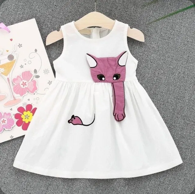 Printed Cotton Frock for Girls (White, 0-6 Months)