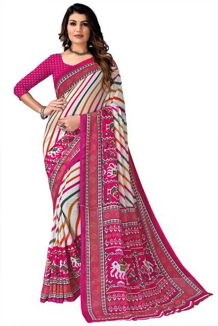 Kanooda Prints Georgette Women Saree With Un-stitched Blouse (Pink) (KP-107)