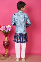 Dupion Silk Printed Kurta with Payjama for Boys, Blue 