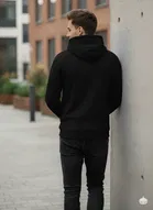 Fleece Printed Hoodie for Men, Black 