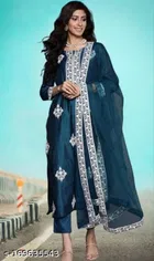 Viscose Rayon Embroidered Kurta with Pant & Dupatta for Women 
