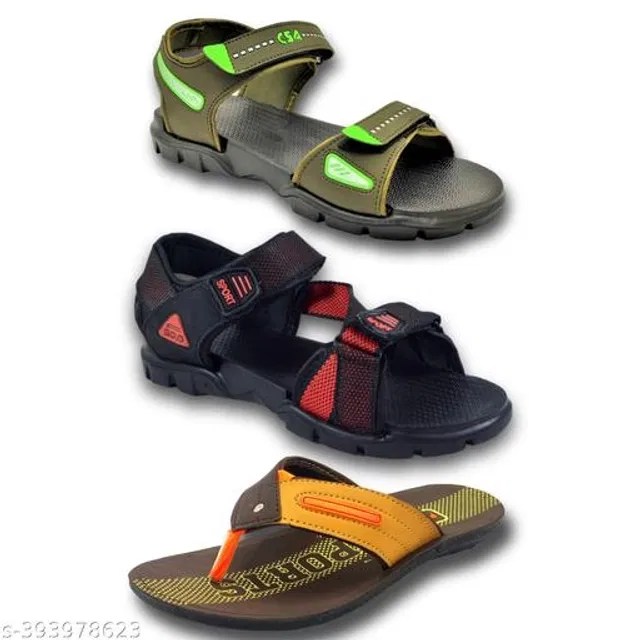 Sandals with Flipflop for Men (Multicolor, 6) (Pack of 3)