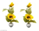 Plastic Artificial Flower With Pot,Multicolour,Set Of 2