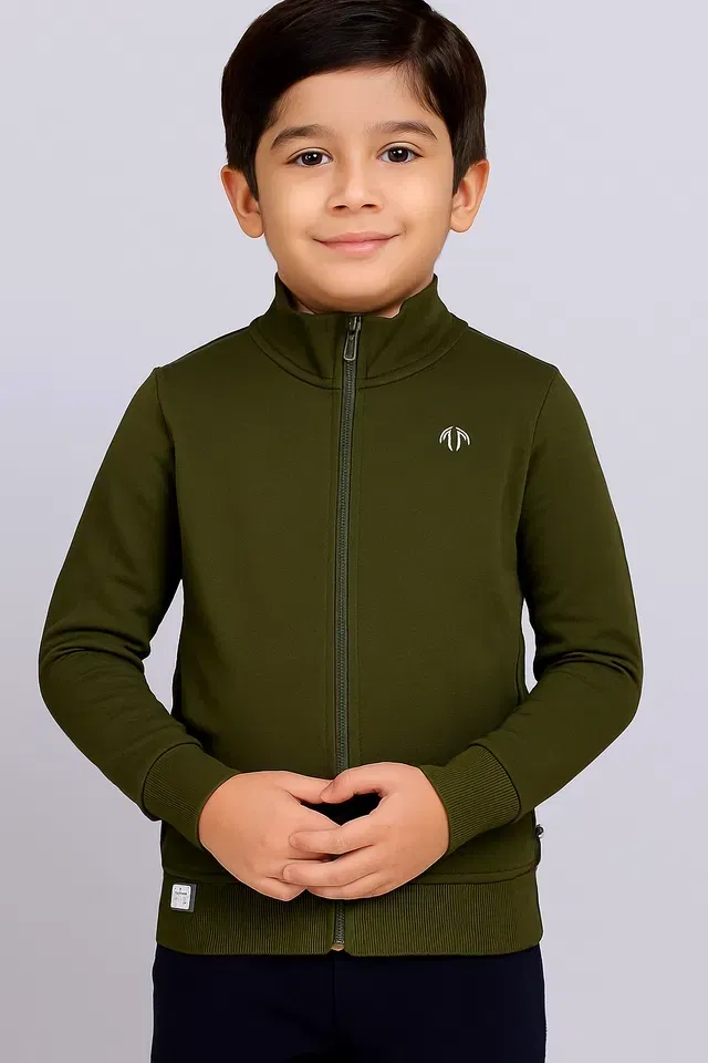 Rexine Full Sleeves Jacket for Boys (Olive, 4-6 Years)