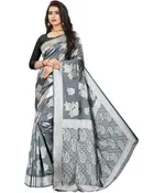 Litchi Silk Zari Woven Saree for Women, Grey 