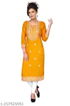 Rayon Slub Embroidered Kurti for Women 