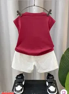 Hosiery Cotton Printed Clothing Set for Kids, Red 