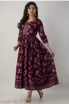 Rayon Printed Anarkali Kurti for Women 