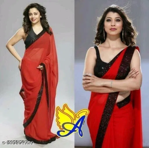 Georgette Saree for Women, Red (5.5 M)