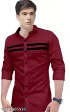 Cotton Blend Striped Shirt for Men, Maroon 